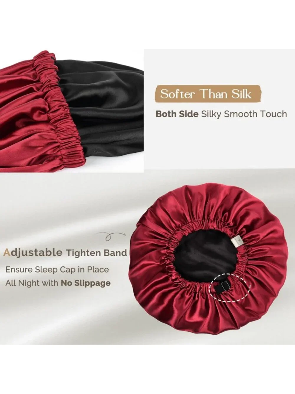 Silk Satin Bonnet for Sleeping, Adjustable Double Layer Hair Wrap for Curly Hair